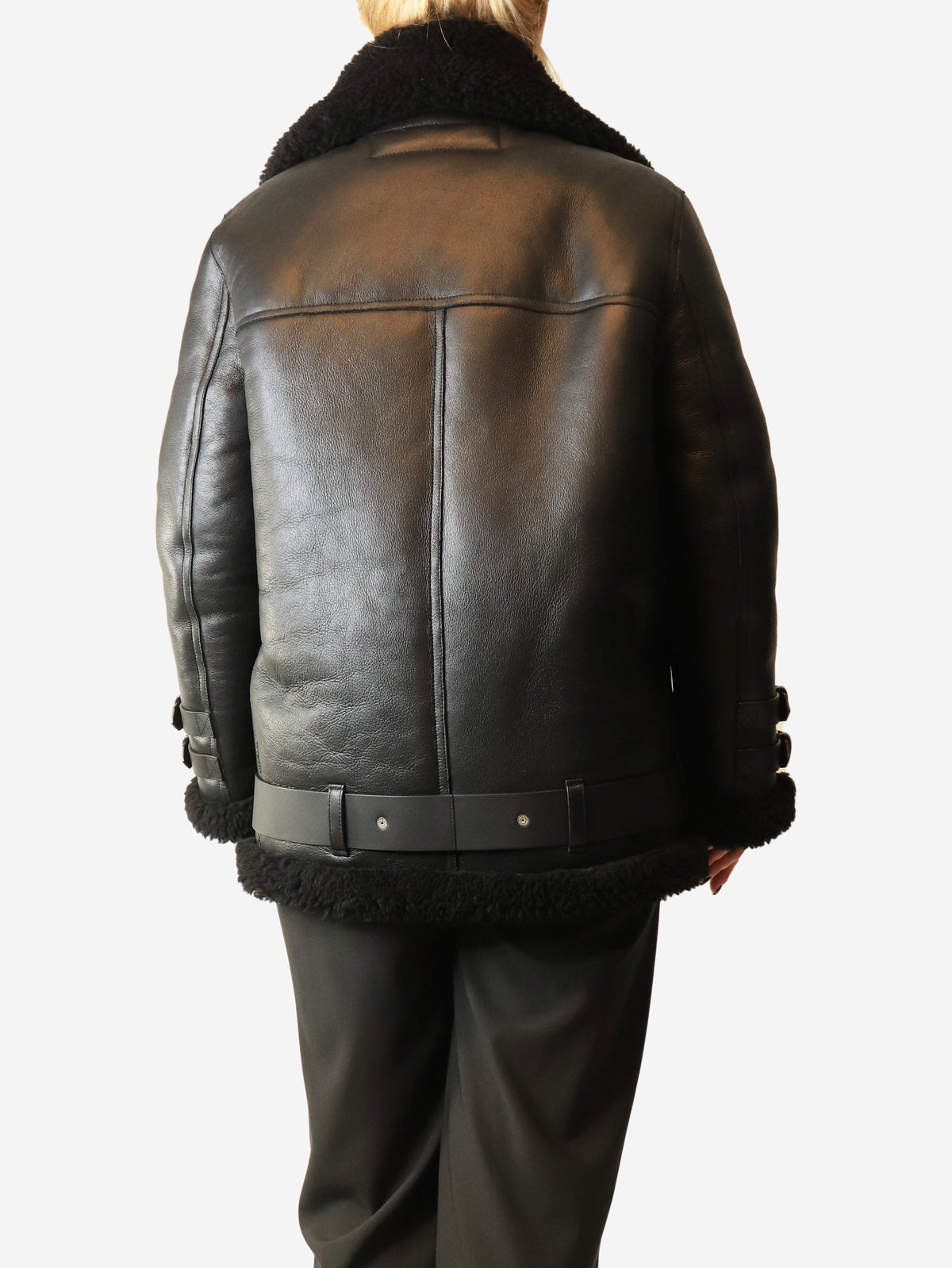 Shearling leather black jacket - size UK 8