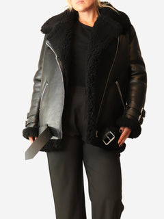 Shearling leather black jacket - size UK 8