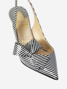 Christian Louboutin Black striped pointed toe slingback bow heels - size EU 37