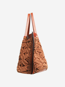 Valentino Brown crochet and leather VLogo Escape tote bag