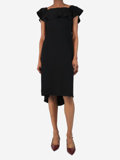 Black frilled shoulder midi dress - size UK 4 Dresses Halston 