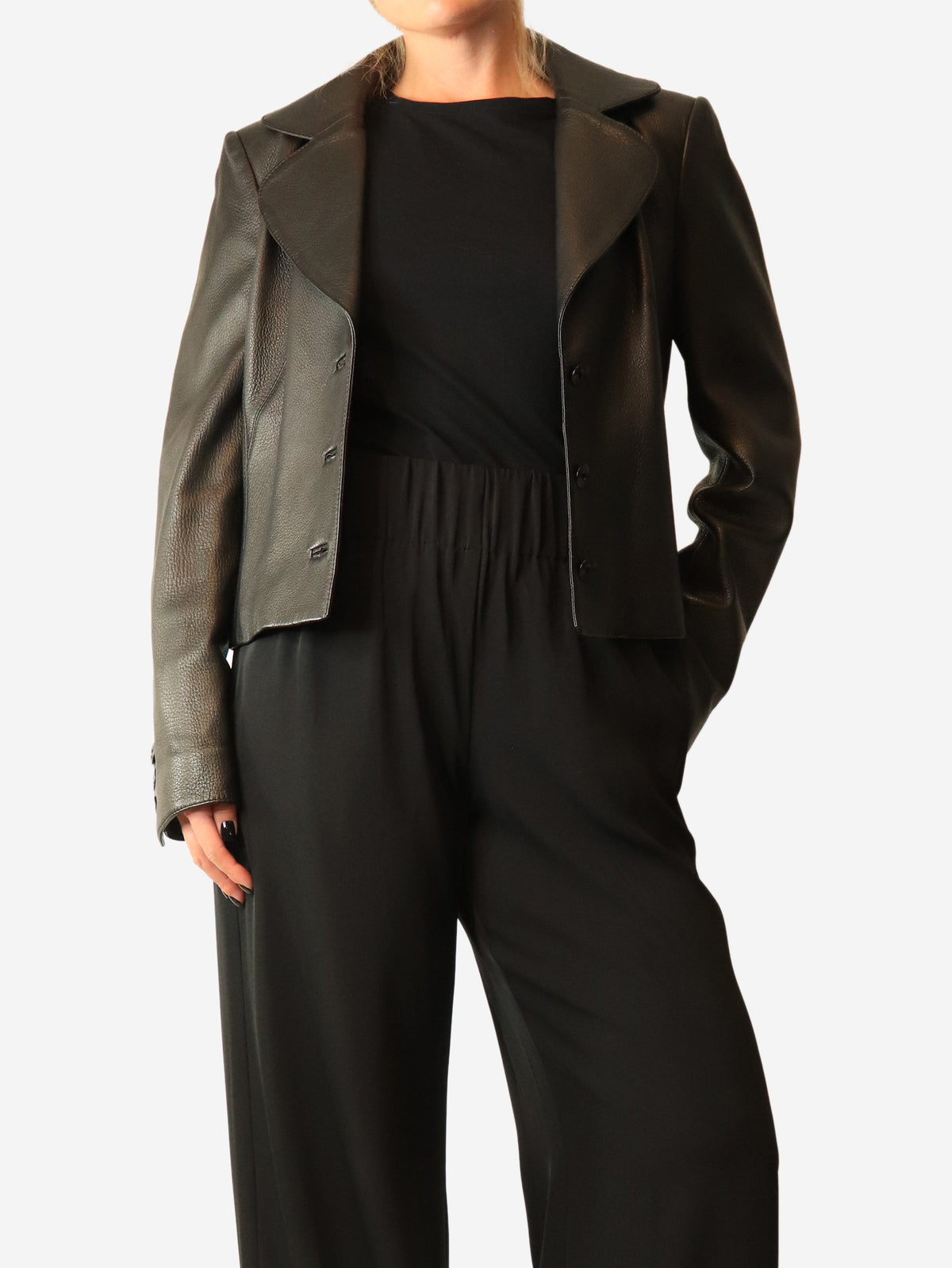 Black vintage leather jacket - size UK 10
