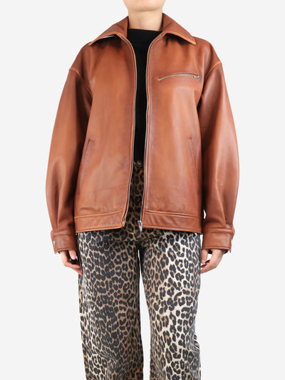 Reformation Brown Leather Oversized Bomber Jacket - size S Coats & Jackets Reformation 