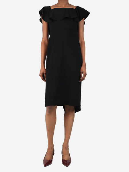 Black frilled shoulder midi dress - size UK 4 product image