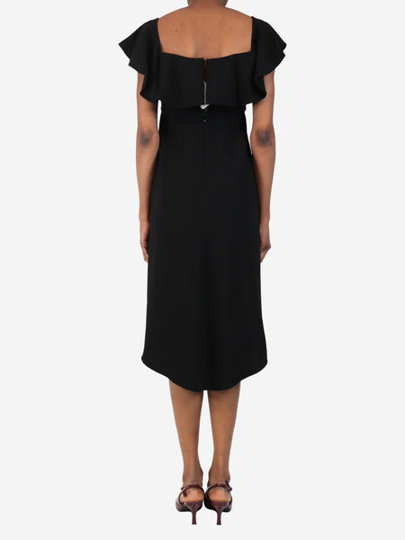 Black frilled shoulder midi dress - size UK 4 alternate image