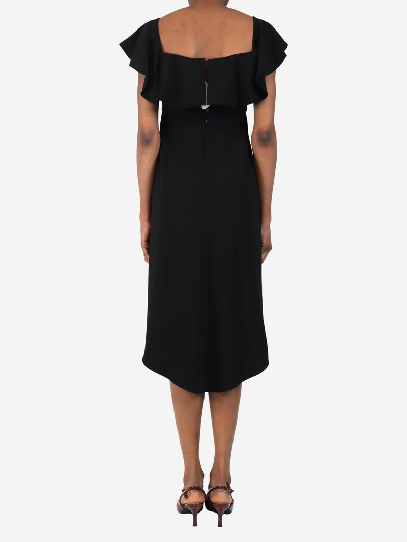 Black frilled shoulder midi dress - size UK 4 Dresses Halston 