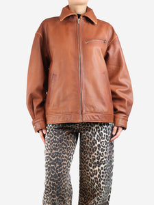 Reformation Reformation Brown Leather Oversized Bomber Jacket - size S