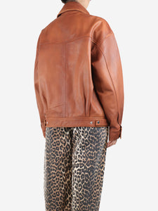 Reformation Reformation Brown Leather Oversized Bomber Jacket - size S