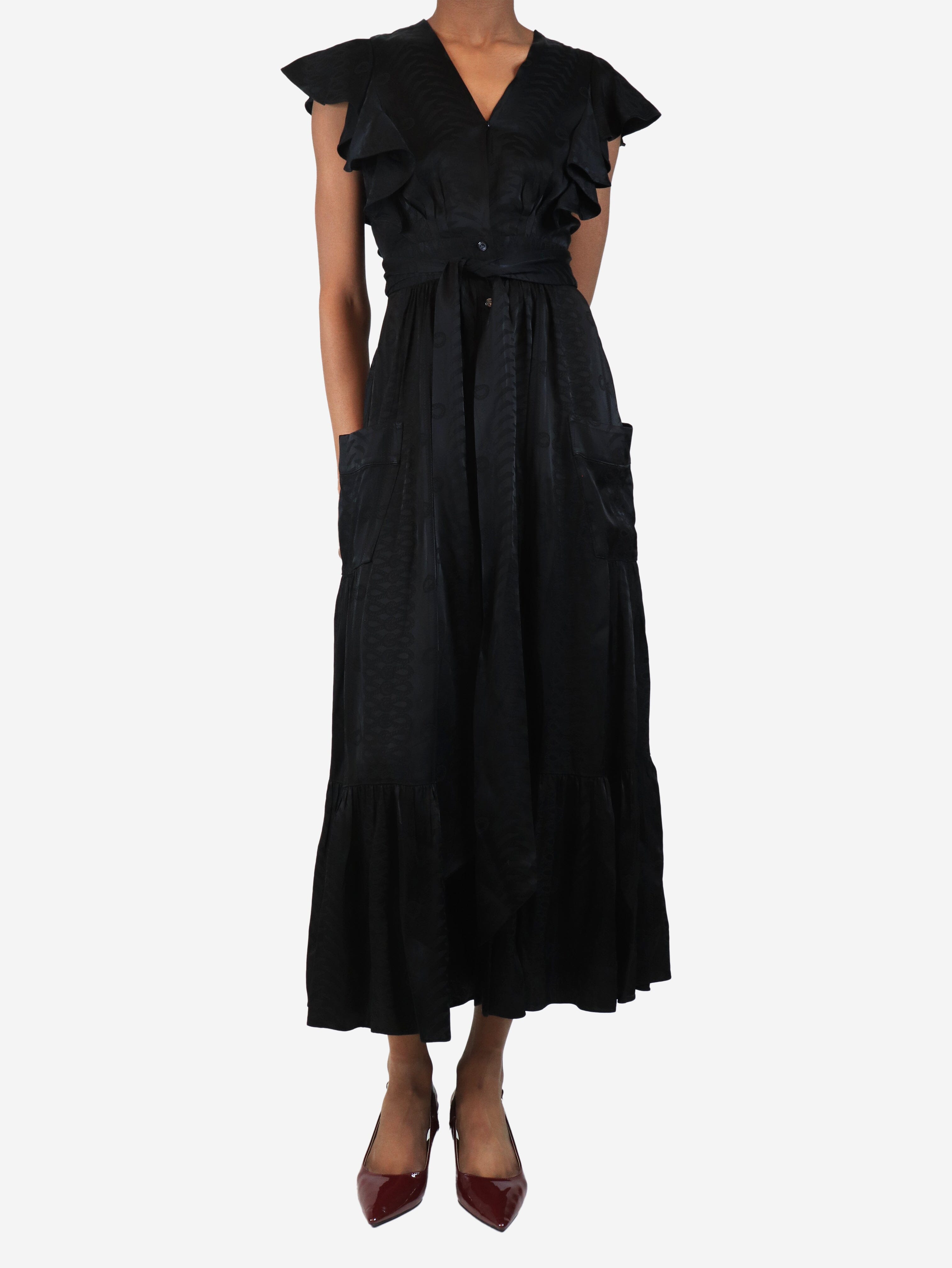 Black satin printed maxi dress - size UK 8 Dresses Temperley 