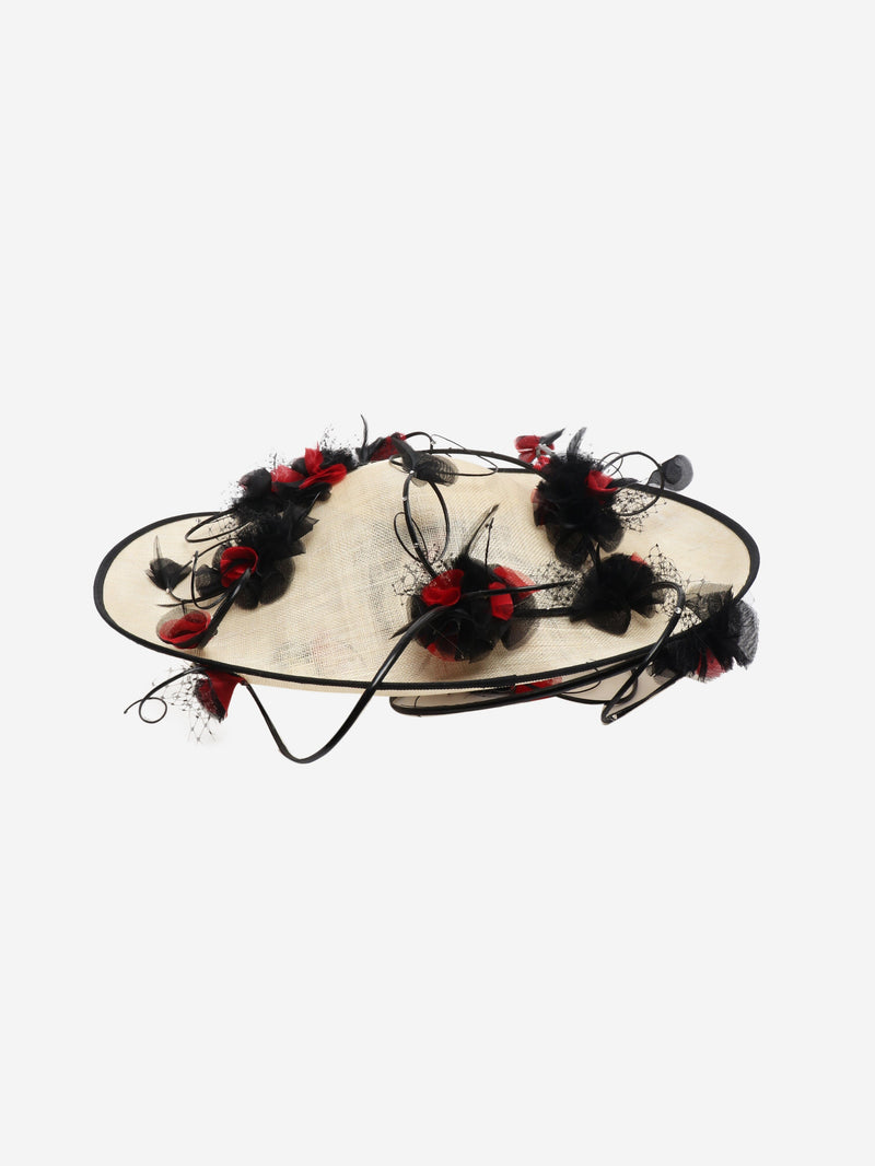 Cream and black floral-spiral fascinator Hats Vivien Sheriff 