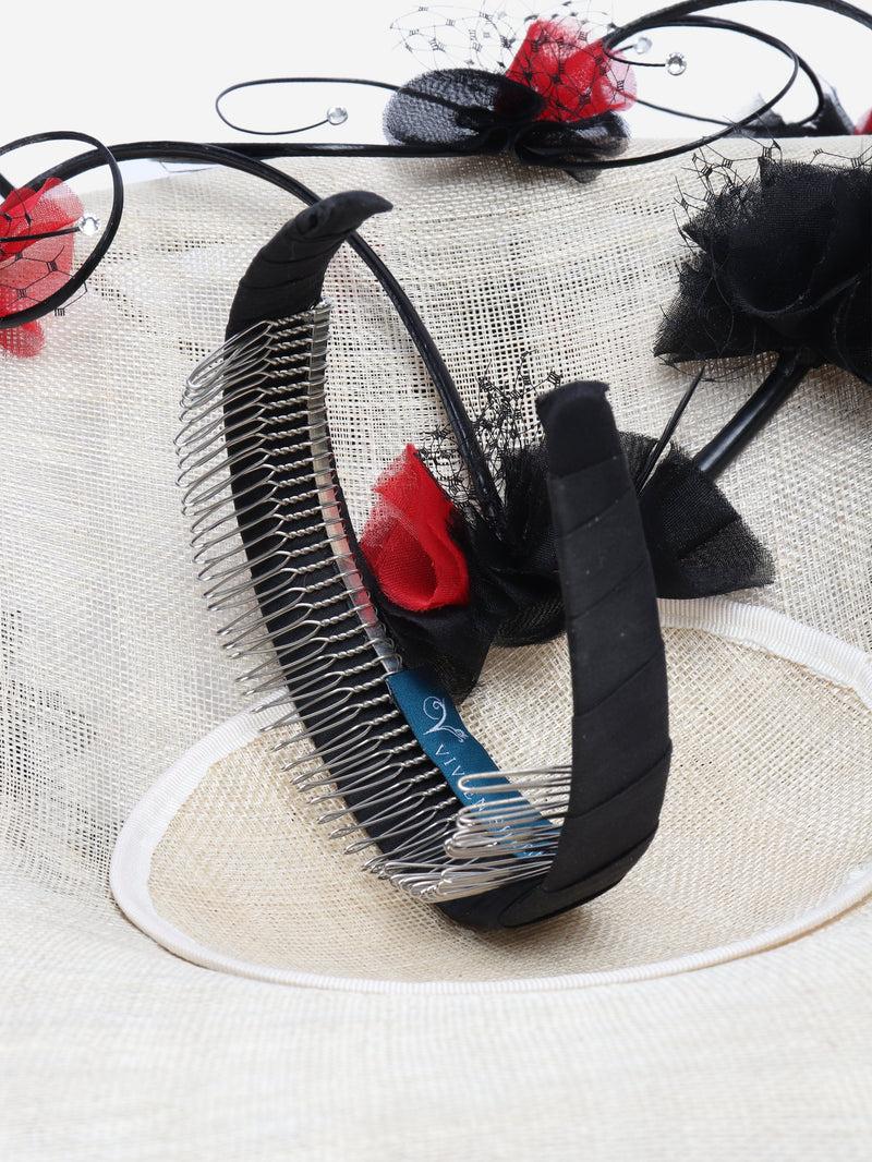 Cream and black floral-spiral fascinator Hats Vivien Sheriff 