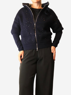 Navy embellished zip-up cardigan - size M