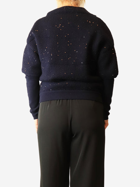 Navy embellished zip-up cardigan - size M alternate image