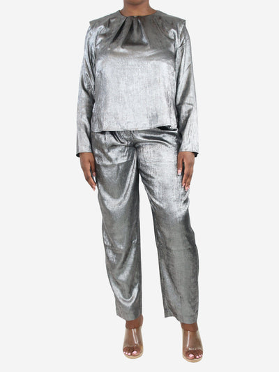 Silver shiny metallic top and trousers set - size L Sets Stella Nova 