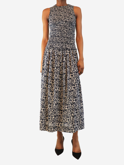 Navy and white sleeveless shirred floral dress - size S Dresses Apiece Apart 