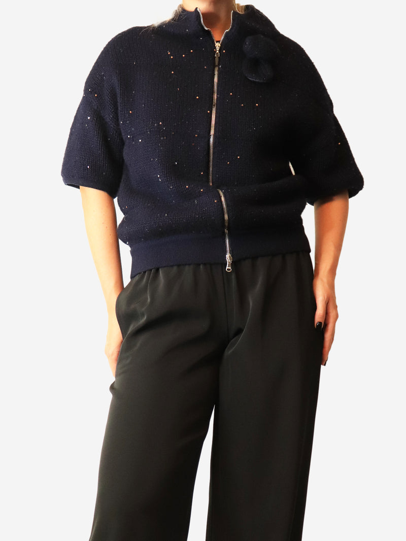 Navy embellished zip-up cardigan - size M