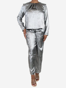 Stella Nova Silver shiny metallic top and trousers set - size L