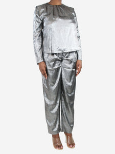 Stella Nova Silver shiny metallic top and trousers set - size L