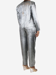 Stella Nova Silver shiny metallic top and trousers set - size L