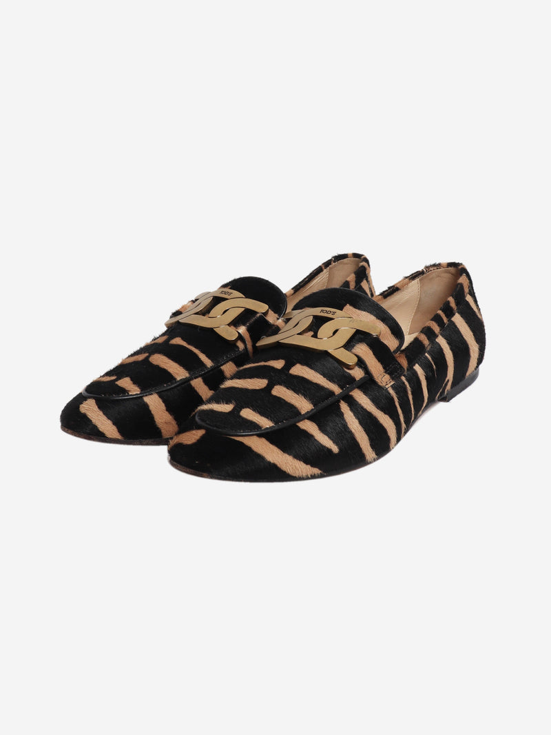 Black and brown Kate pony hair loafers - size EU 38.5 Flat Shoes Tod's 