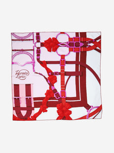 Hermes Red patterned silk scarf - size