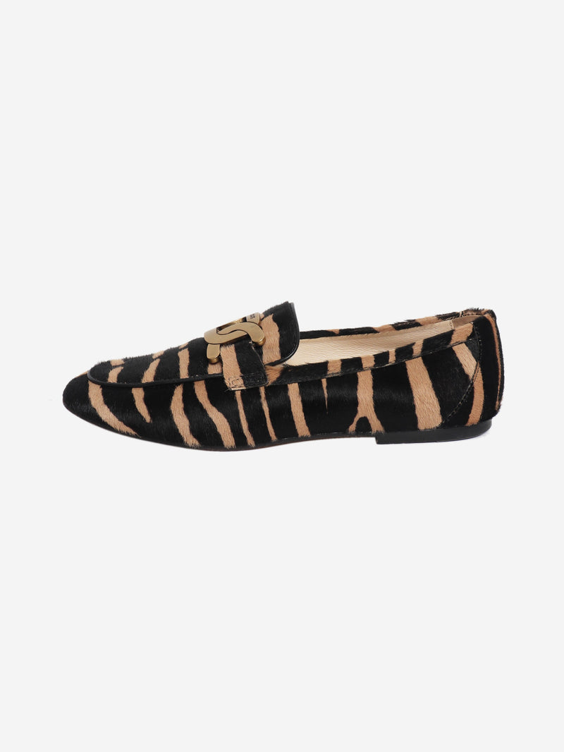 Black and brown Kate pony hair loafers - size EU 38.5 Flat Shoes Tod's 