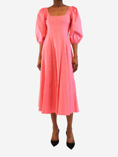 Pink Swells linen midi dress - size UK 6 Dresses Staud 