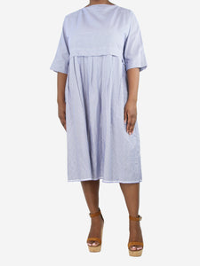 Daniela Gregis Blue boat-neck checked belted midi dress