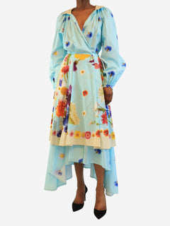 Blue floral cotton wrap dress - size UK 4 Dresses Natasha Zinko 