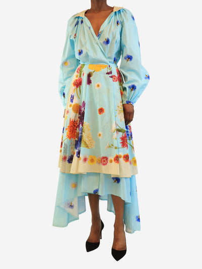 Blue floral cotton wrap dress - size UK 4 Dresses Natasha Zinko 