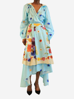 Blue floral cotton wrap dress - size UK 4 Dresses Natasha Zinko 