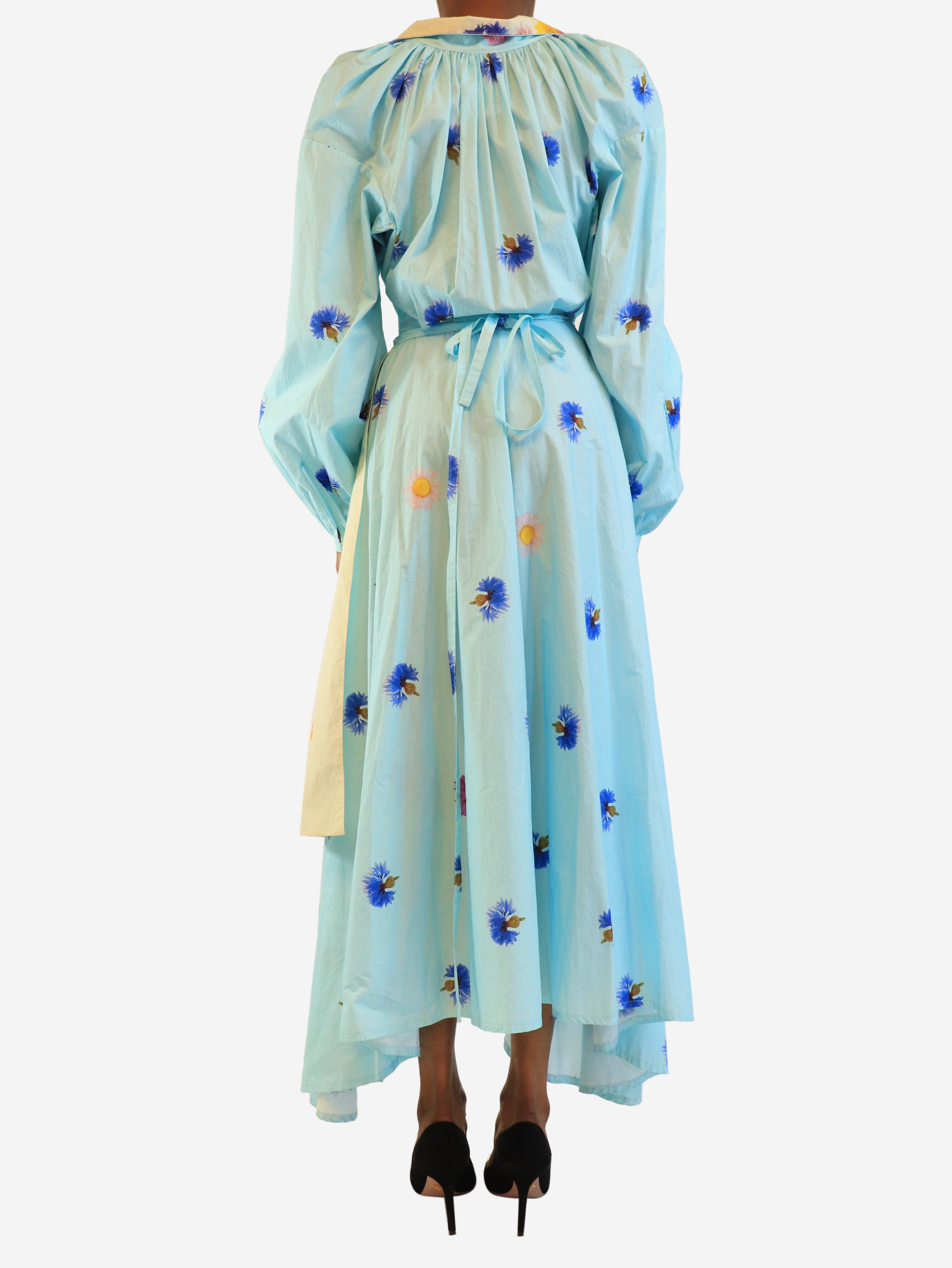 Blue floral cotton wrap dress - size UK 4 Dresses Natasha Zinko 