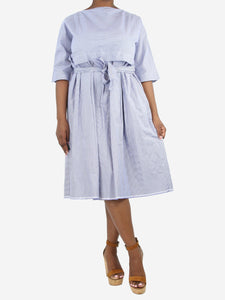 Daniela Gregis Blue boat-neck checked belted midi dress