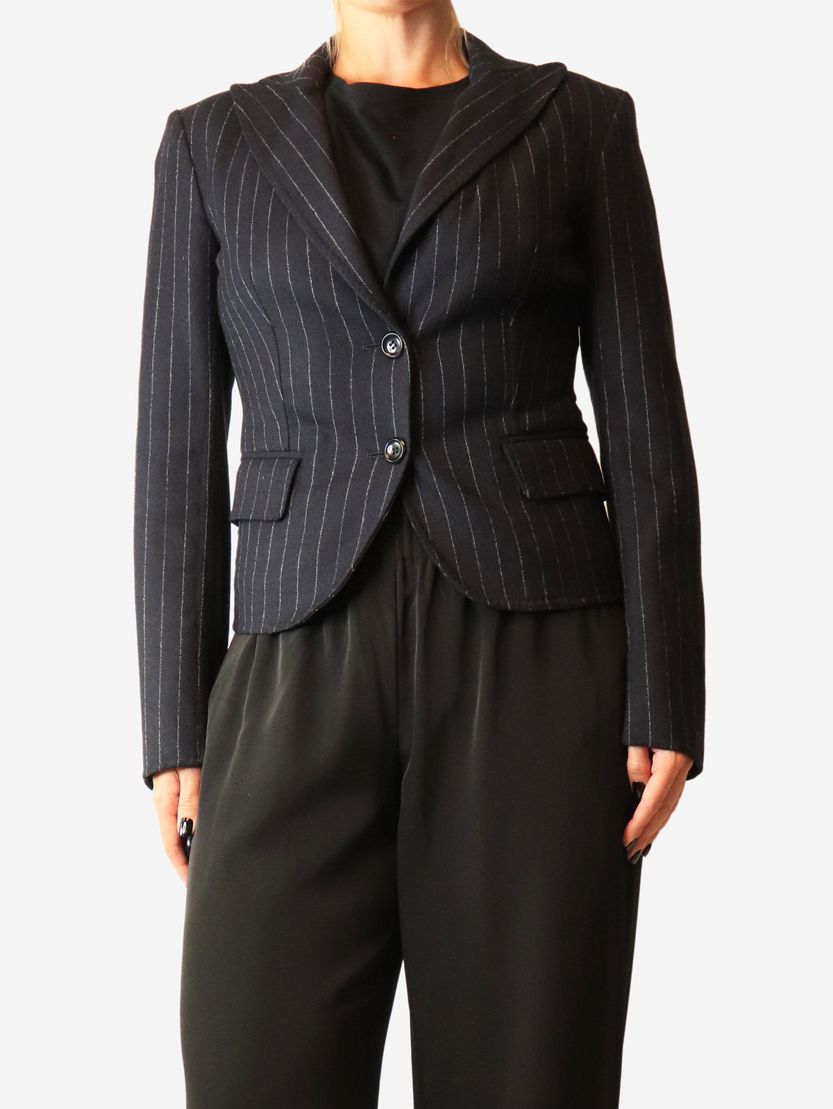 Wool navy pinestripe blazer - size UK 8