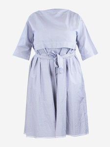 Daniela Gregis Blue boat-neck checked belted midi dress