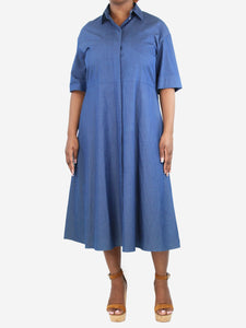 Loro Piana Blue belted cotton midi shirt dress - size UK 12