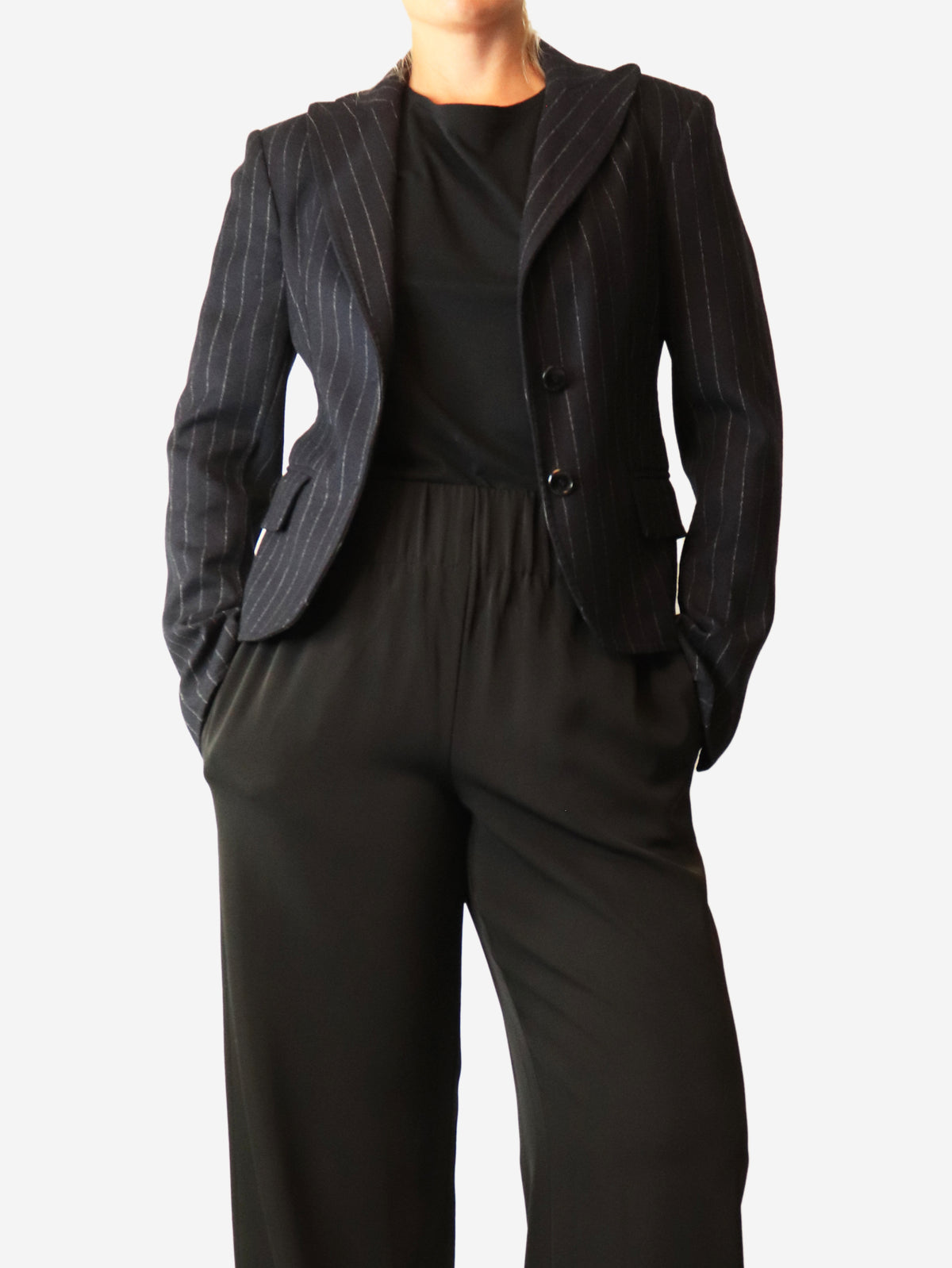 Wool navy pinestripe blazer - size UK 8