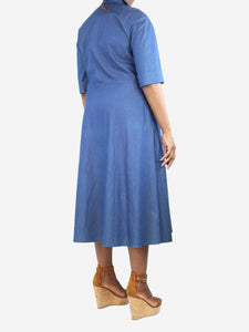 Loro Piana Blue belted cotton midi shirt dress - size UK 12