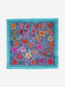 Hermes Blue paisely patterned silk scarf