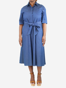 Loro Piana Blue belted cotton midi shirt dress - size UK 12