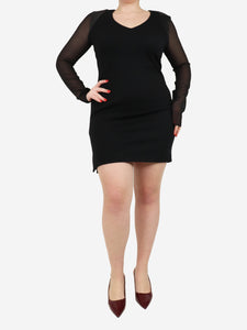 Joseph Black wool dress with mesh long sleeve - size UK 14