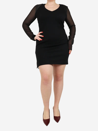 Black wool dress with mesh long sleeve - size UK 14 Dresses Joseph 