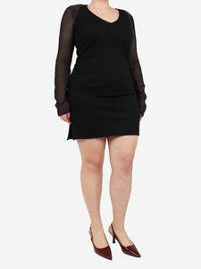 Joseph Black wool dress with mesh long sleeve - size UK 14