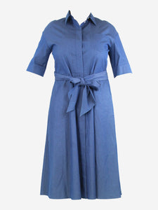 Loro Piana Blue belted cotton midi shirt dress - size UK 12