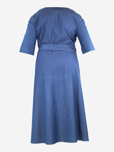 Loro Piana Blue belted cotton midi shirt dress - size UK 12