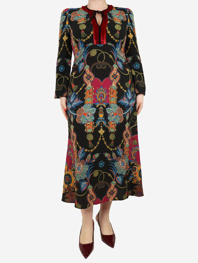 Multi printed dress with red velvet trim - size UK 12 Dresses Etro 