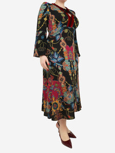 Etro Multi printed dress with red velvet trim - size UK 12