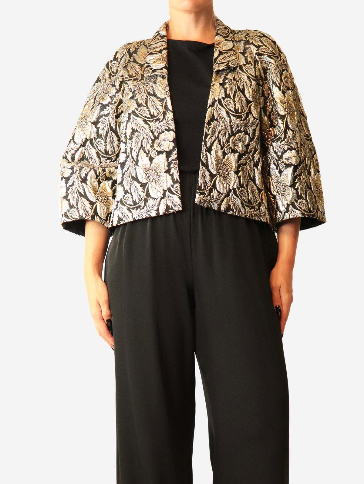 Black floral lurex-jacquard jacket - size L