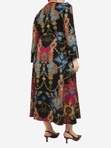 Etro Multi printed dress with red velvet trim - size UK 12