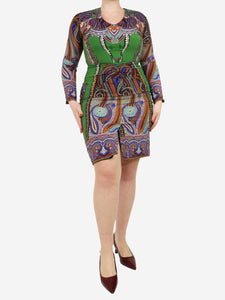 Etro Green silk printed midi dress - size UK 12